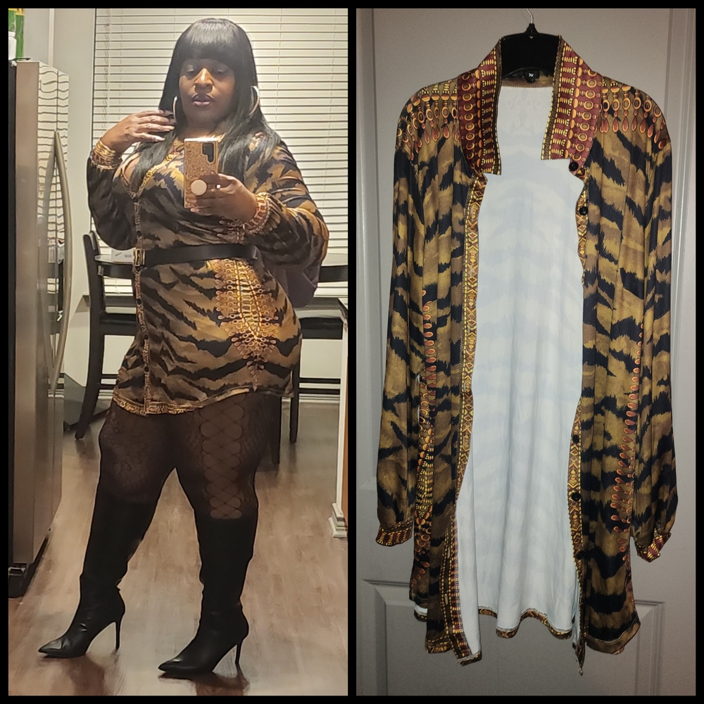 Stylish Animal Print Shirt Dress
